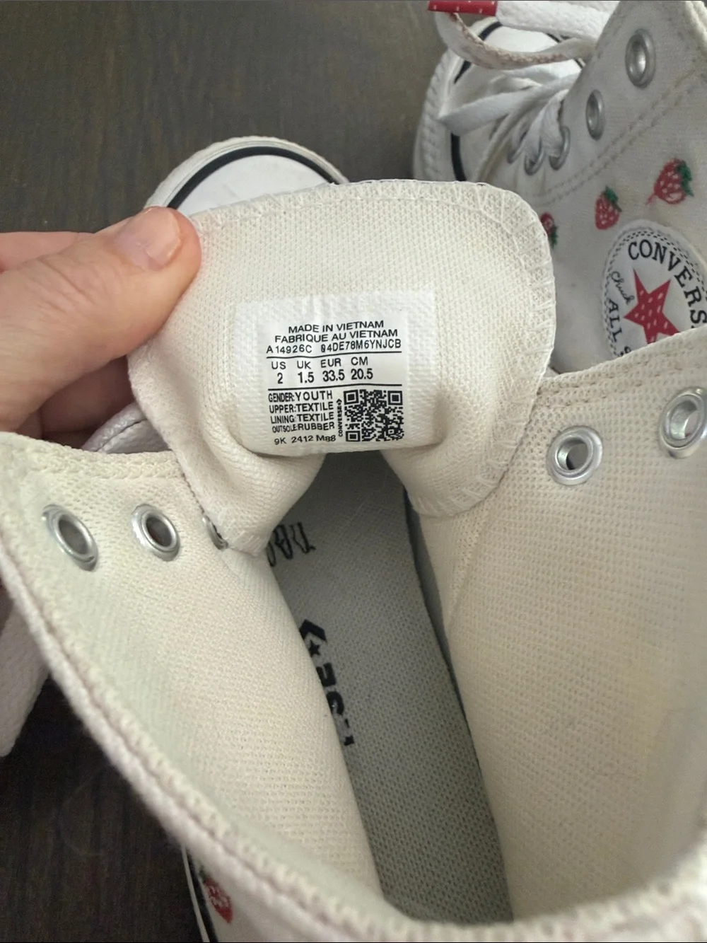 Converse Kids White High-Top Sneakers with Tiny Red Strawberry Accents